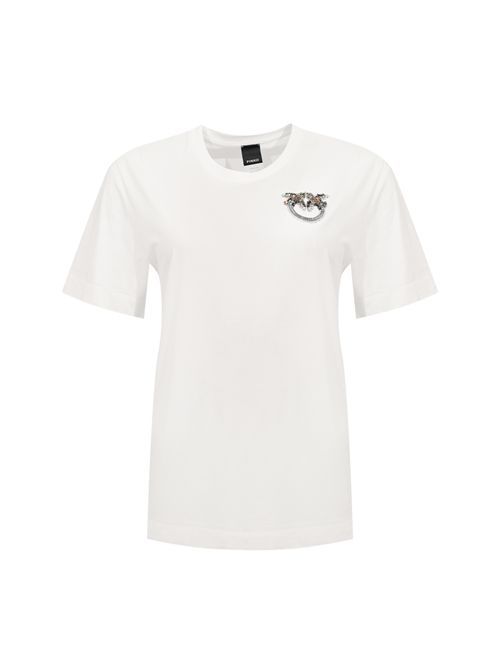 T-shirt Strepitoso in jersey di cotone con ricamo gioiello Bianco PINKO | 105526 A33FZ05